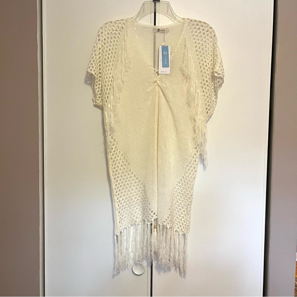 Cupshe Cream Knit Poncho with Fringe